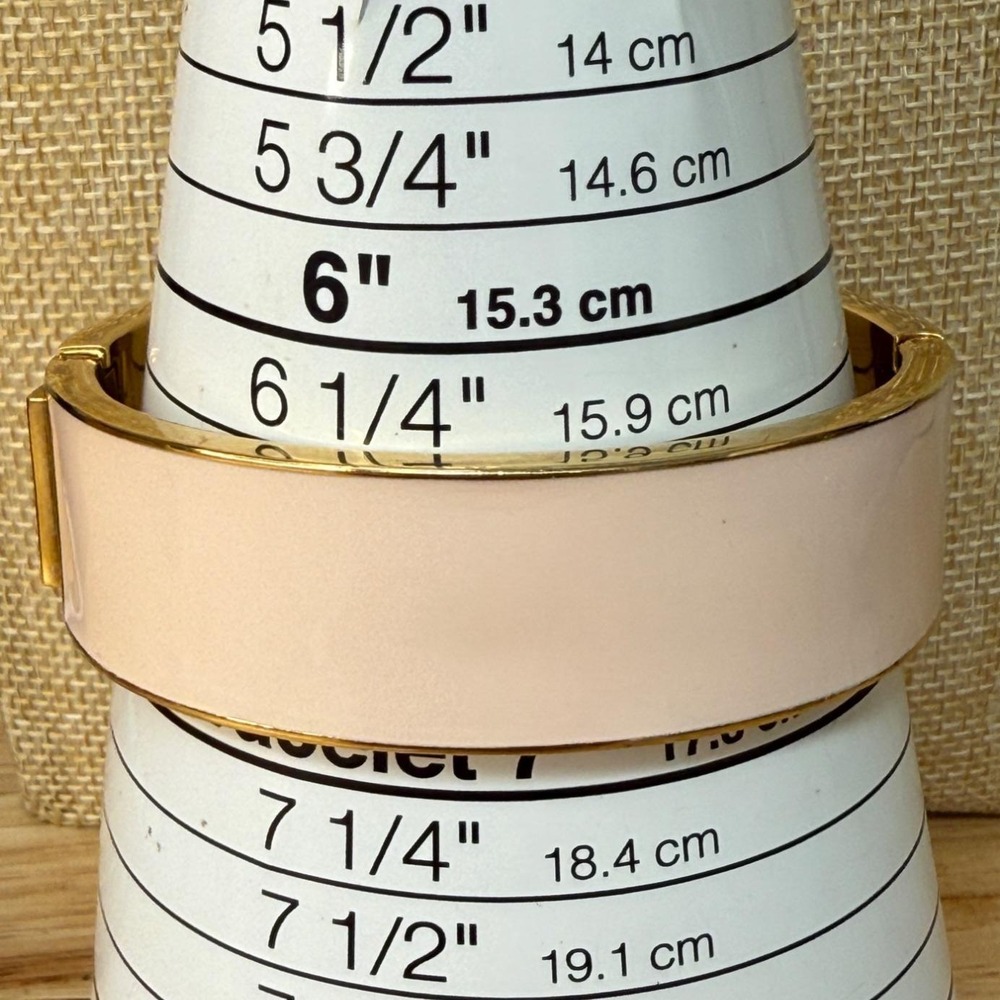 J.Crew Gold-Tone Hinged Enamel Bangle Bracelet Pink & Gold Womens 6.25" Circumfe - Picture 2 of 6